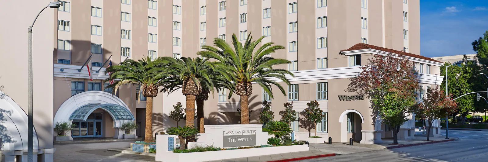 Palm trees in front of a building, the Westin Pasadena